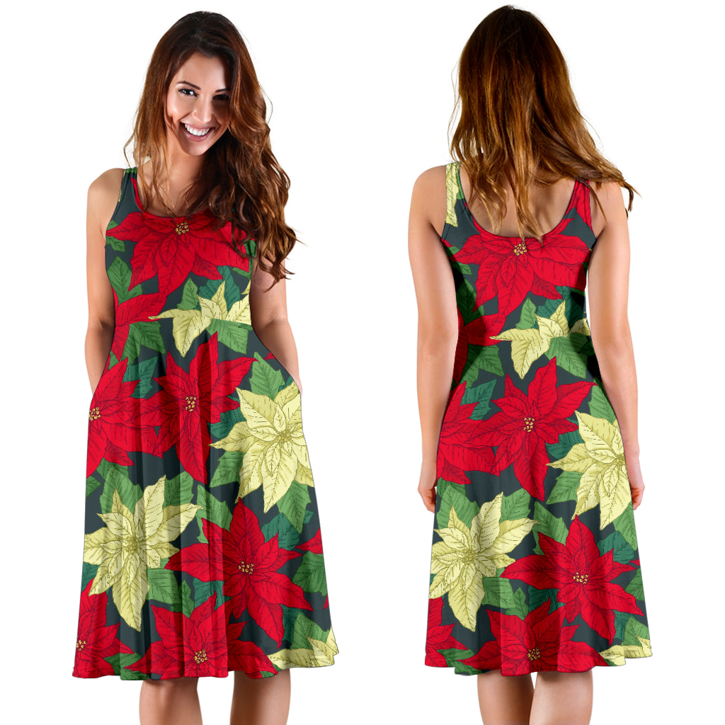 Poinsettia Pattern Print Design POT06 Midi Dress