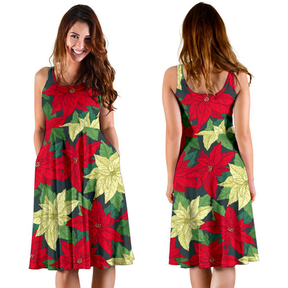 Poinsettia Pattern Print Design POT06 Midi Dress