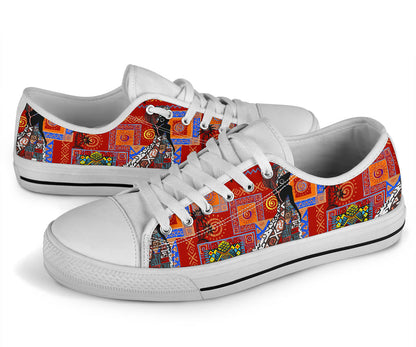 African Print Pattern White Bottom Low Top Shoes