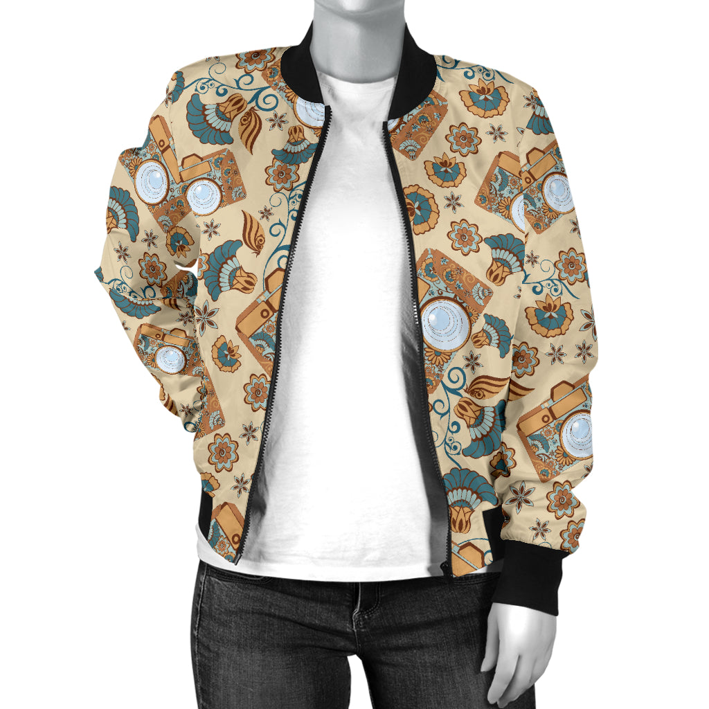 Camera Pattern Print Design 05 Women's Bomber Jacket