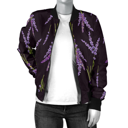 Lavender Pattern Print Design LV05 Women Bomber Jacket
