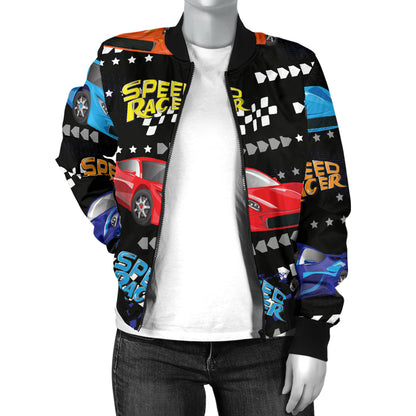 Racing Pattern Print Design A05 Women's Bomber Jacket