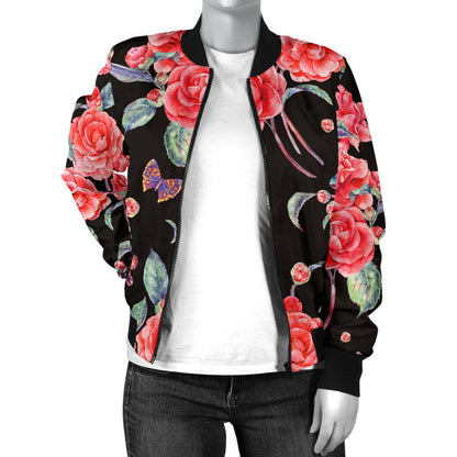 Camellia Pattern Print Design CM03 Women Bomber Jacket