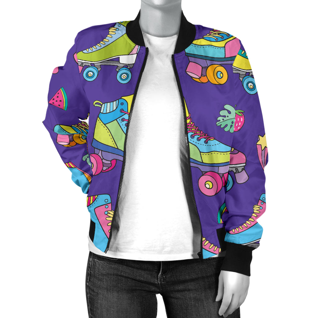 Roller skate Colorful Pattern Print Design A05 Women's Bomber Jacket