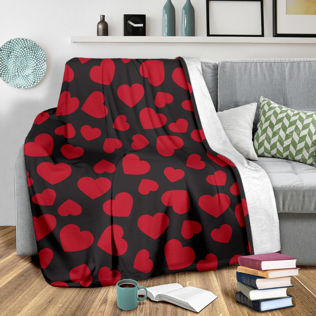 Heart Red Pattern Print Design HE01 Fleece Blanket