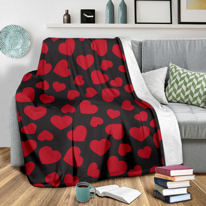Heart Red Pattern Print Design HE01 Fleece Blanket