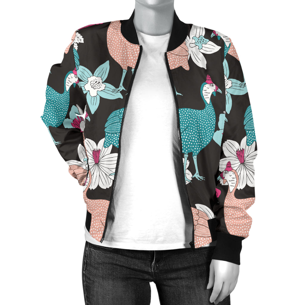 Guinea Fowl Pattern Print Design 03 Women's Bomber Jacket