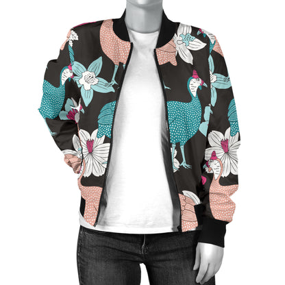 Guinea Fowl Pattern Print Design 03 Women's Bomber Jacket