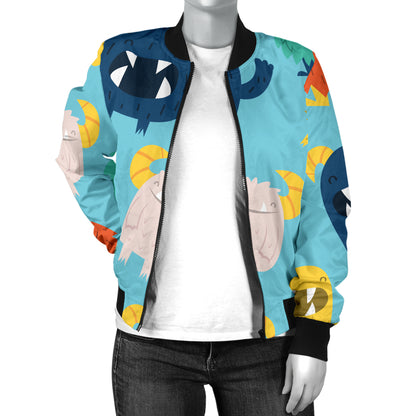 Monster Cartoon Pattern Print Design 03 Women's Bomber Jacket