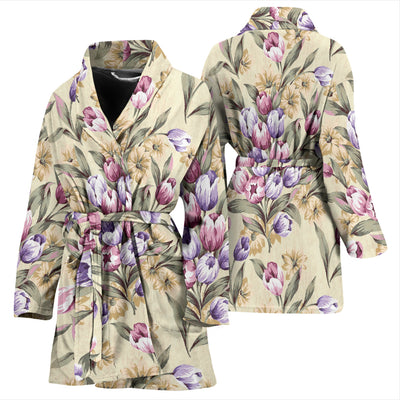 Tulip Pattern Print Design TP04 Women Bathrobe