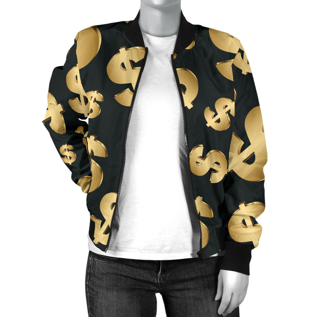 Dollar Pattern Print Design DO04 Women Bomber Jacket