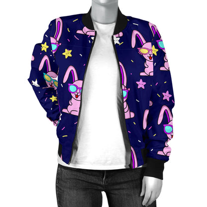 Rabbit Baby Pattern Print Design RB015 Women Bomber Jacket