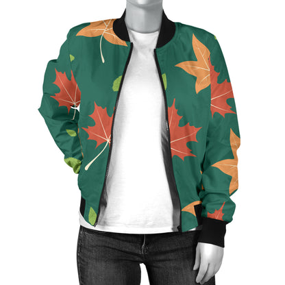 Maple Leaf Pattern Print Design 04 Women's Bomber Jacket