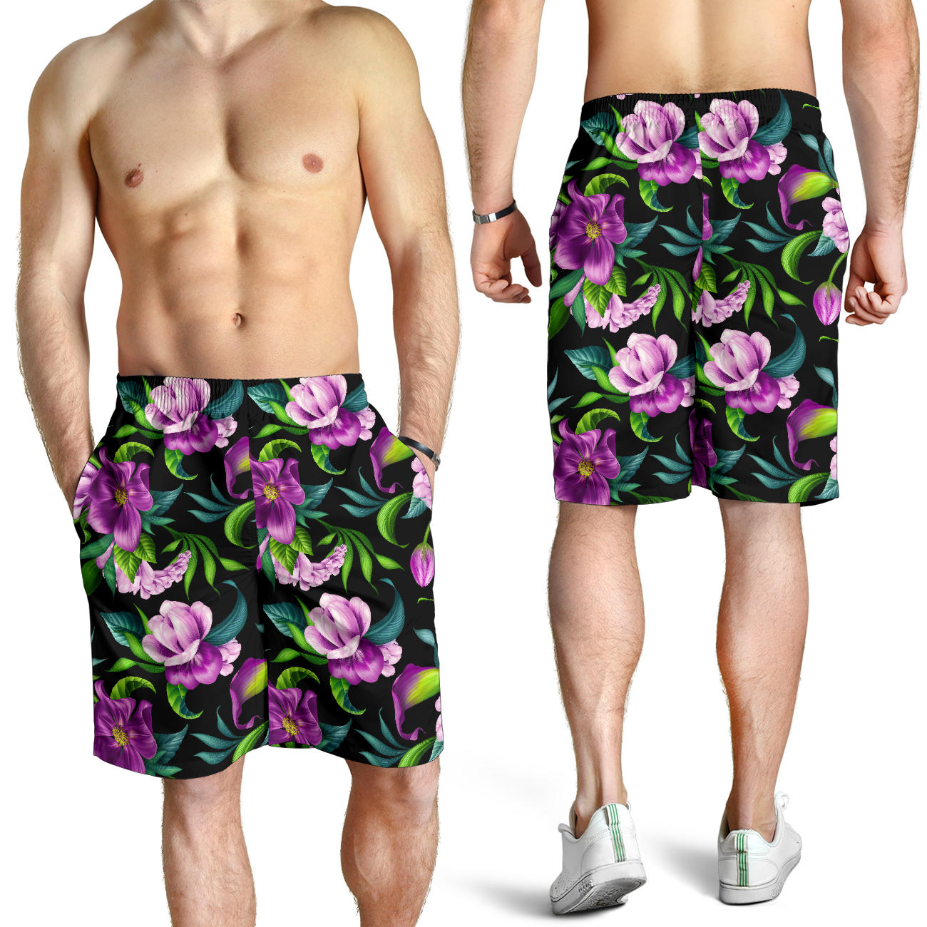 Bright Purple Floral Pattern Mens Shorts