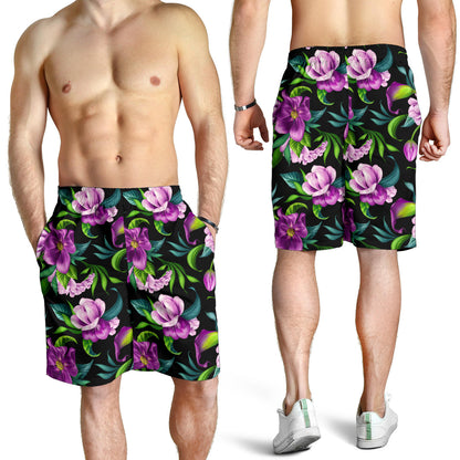 Bright Purple Floral Pattern Mens Shorts