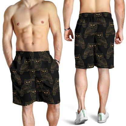 Gold Owl Pattern Mens Shorts
