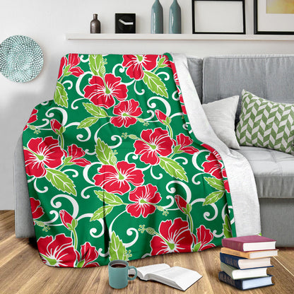 Red Hibiscus Pattern Print Design HB019 Fleece Blanket