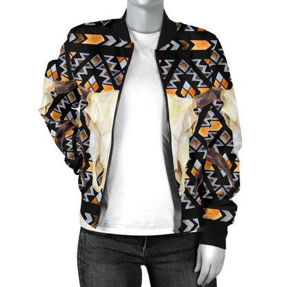 Buffalo Head Pattern Print Design 03 Women's Bomber Jacket