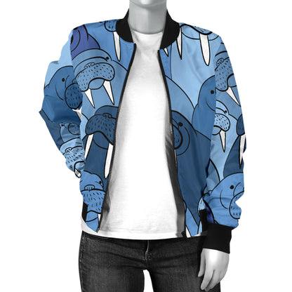 Walrus Pattern Print Design 01 Women's Bomber Jacket