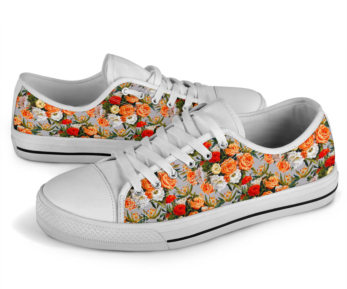 Lisianthus Pattern Print Design LT04 White Bottom Low Top Shoes