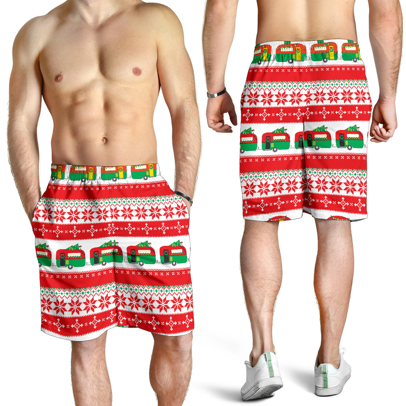 Camper Camping Ugly Christmas Design Print Mens Shorts