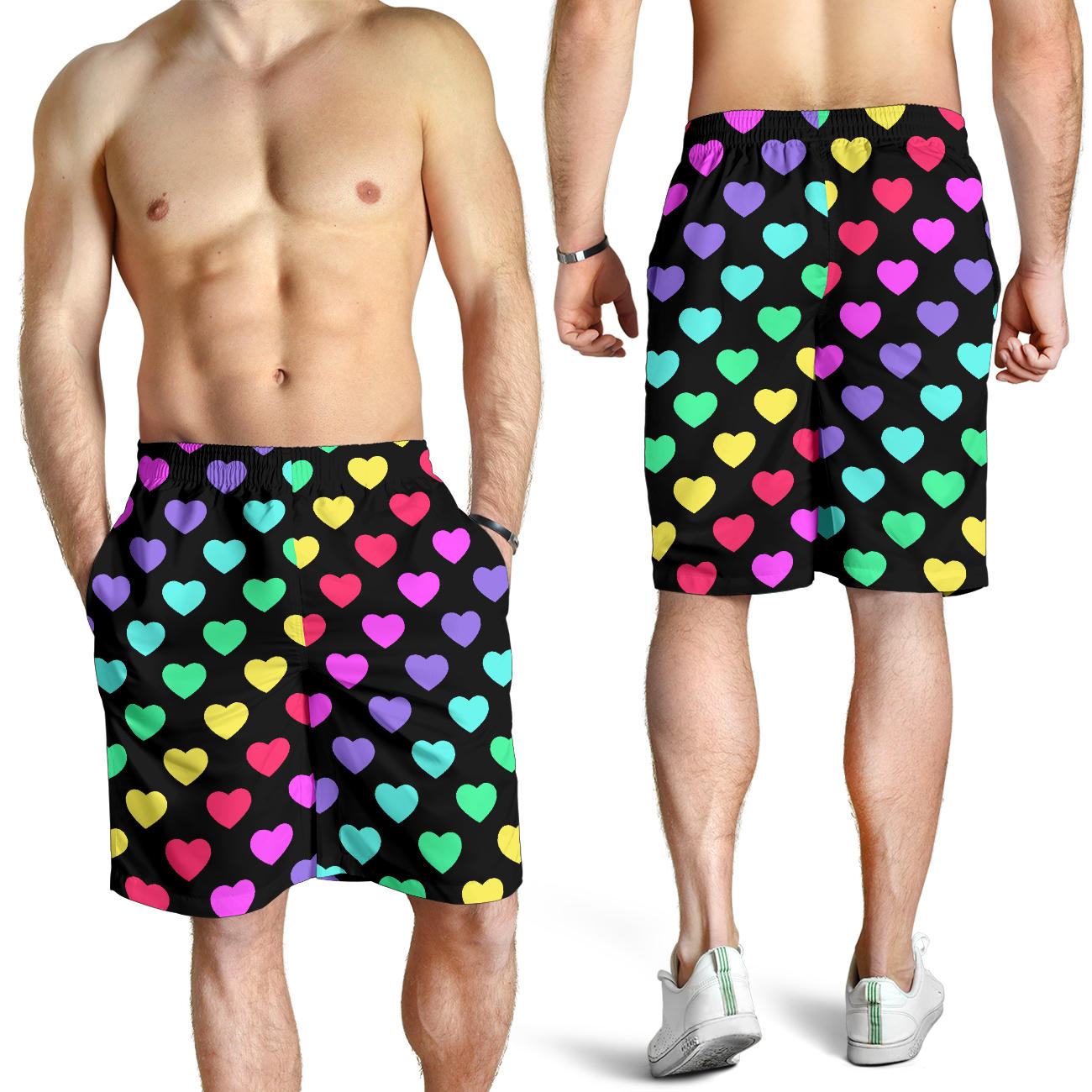 Heart Rainbow Pattern Print Design HE02 Mens Shorts