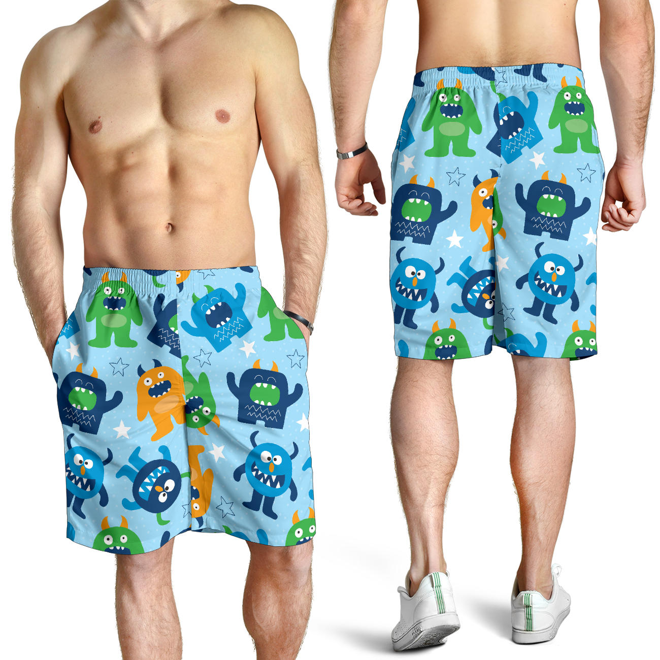 Monster Cartoon Pattern Print Design 04 Mens Shorts