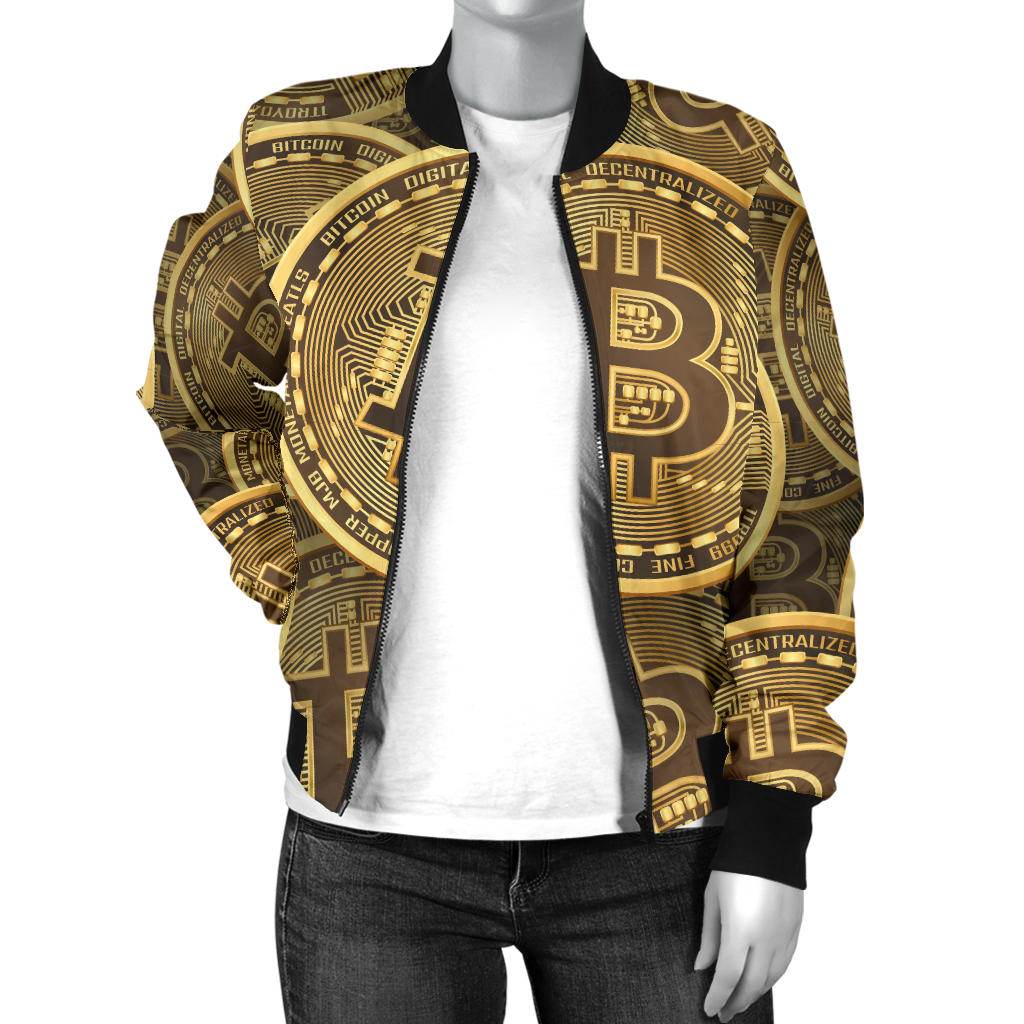 Bitcoin Pattern Print Design DO01 Women Bomber Jacket