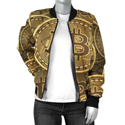Bitcoin Pattern Print Design DO01 Women Bomber Jacket