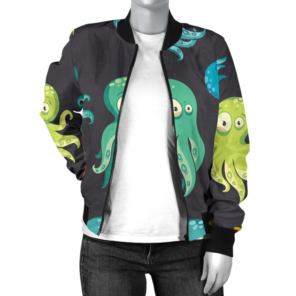 Octopus Pattern Print Design A01 Women's Bomber Jacket