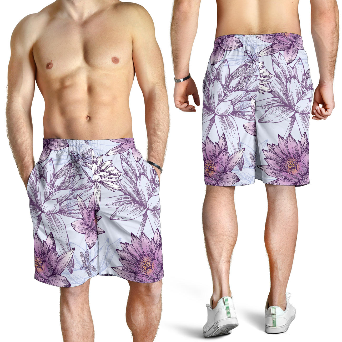 Water Lily Pattern Print Design WL01 Mens Shorts