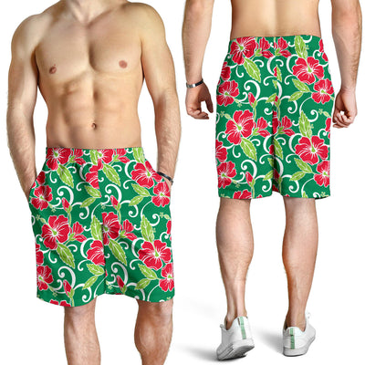 Red Hibiscus Pattern Print Design HB019 Mens Shorts