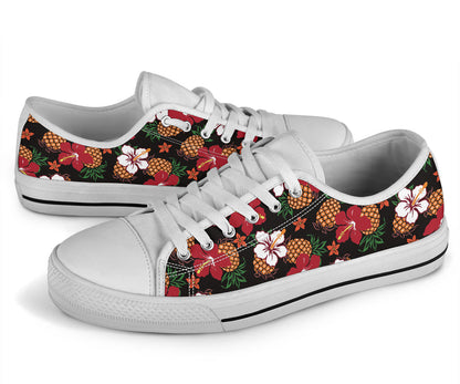 Hawaiian Themed Pattern Print Design H013 White Bottom Low Top Shoes