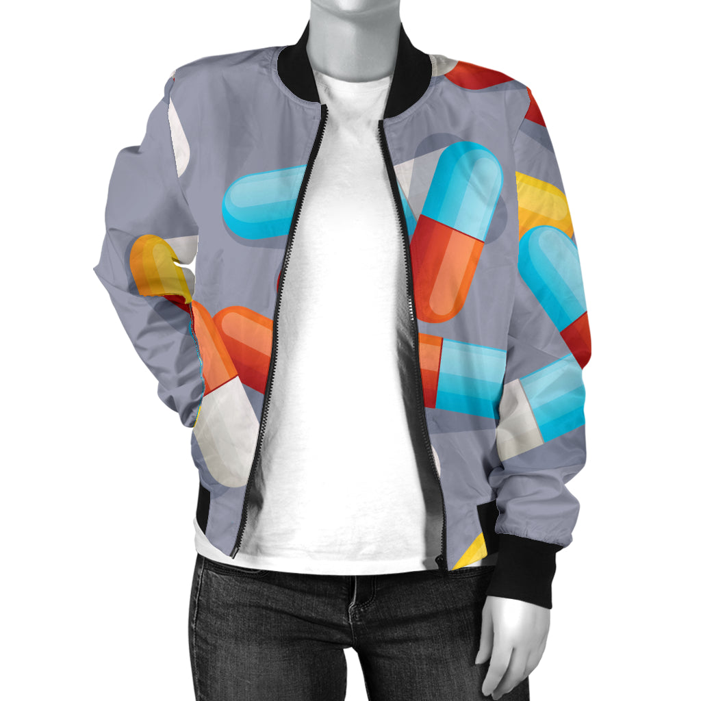 Pill Pattern Print Design A01 Women's Bomber Jacket