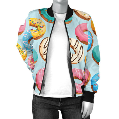 Donut Pattern Print Design DN05 Women Bomber Jacket