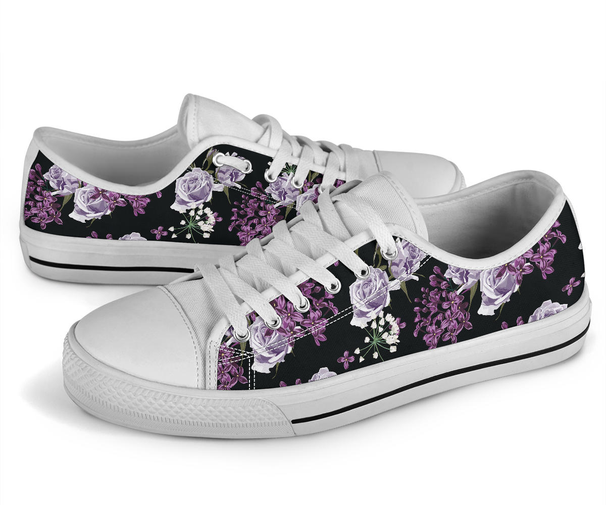 Lilac Pattern Print Design LI04 White Bottom Low Top Shoes
