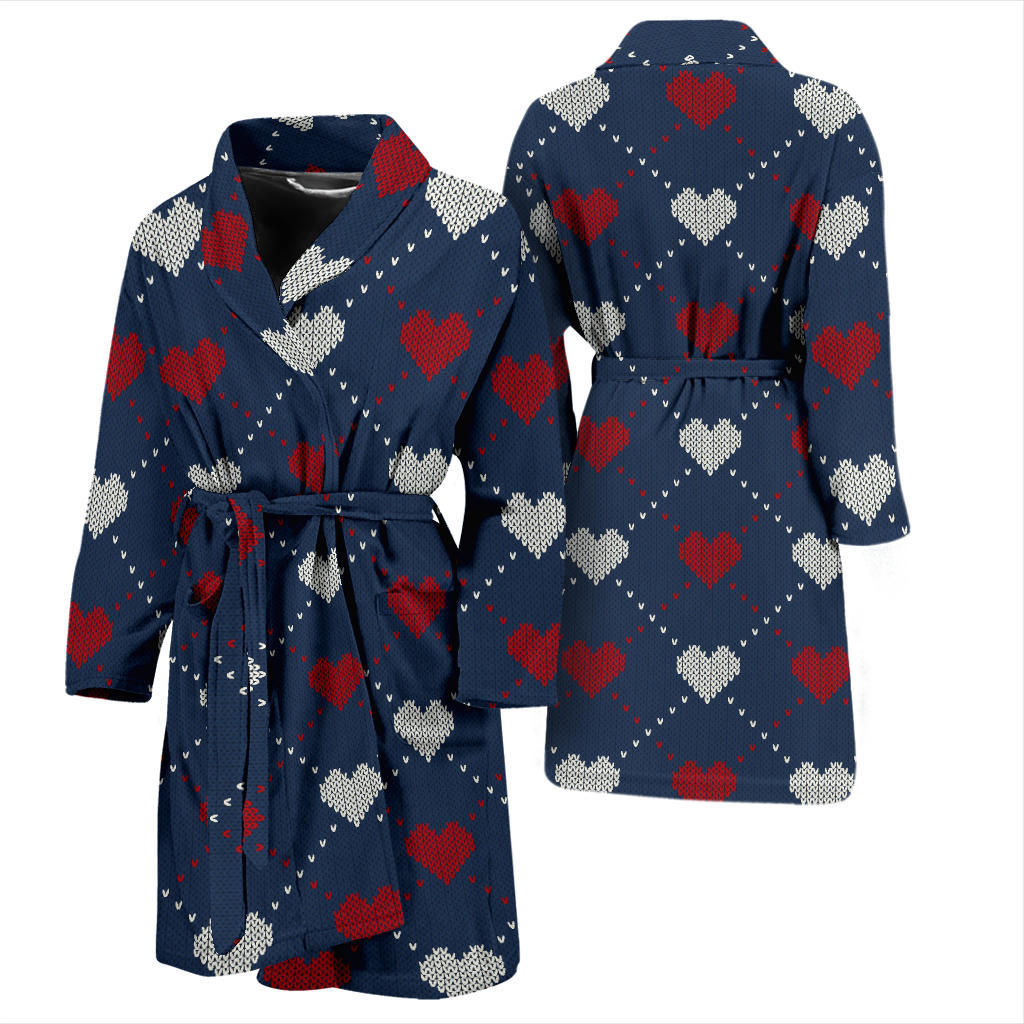 Heart Knit Pattern Print Design HE05 Men Bathrobe