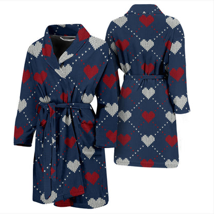 Heart Knit Pattern Print Design HE05 Men Bathrobe