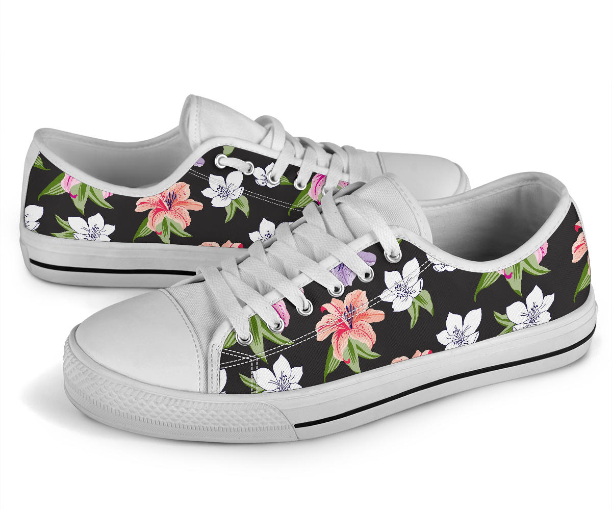 Lily Pattern Print Design LY02 White Bottom Low Top Shoes