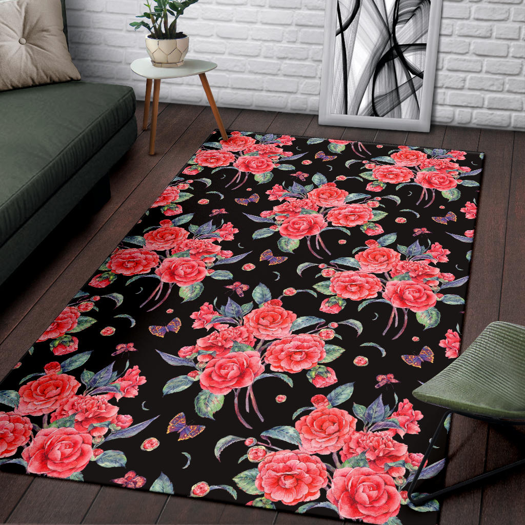 Camellia Pattern Print Design CM03 Area Rugs