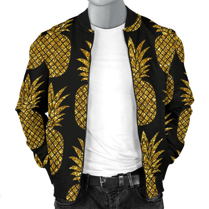 Gold Pineapple Pattern Print Design PP011 Men Bomber Jacket