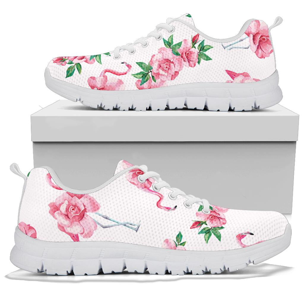 Flamingo Rose Pattern Sneakers White Bottom Shoes