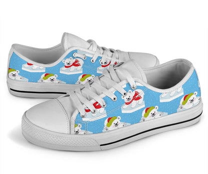 Polar Bear Pattern Print Design PB06 White Bottom Low Top Shoes