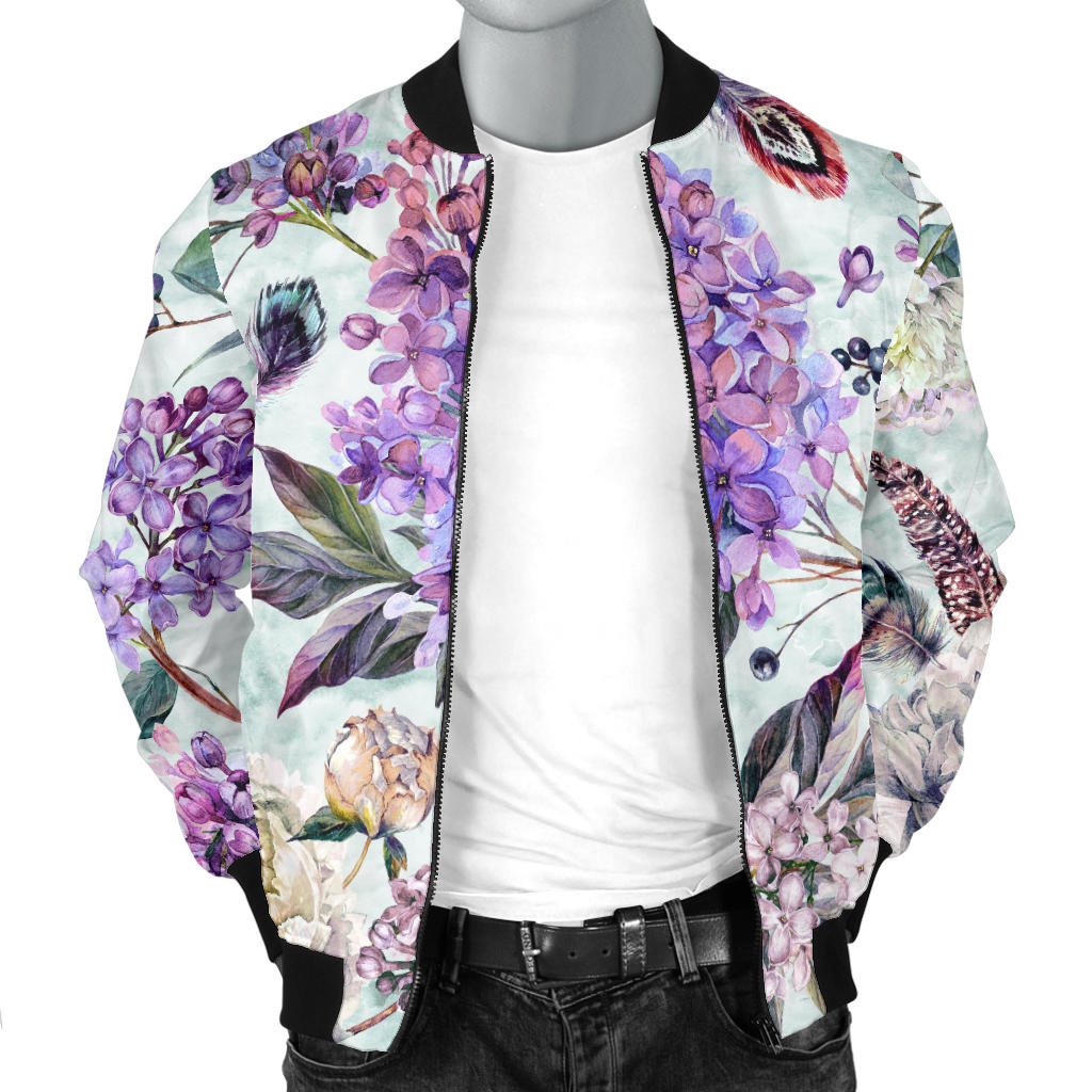 Lilac Pattern Print Design LI06 Men Bomber Jacket