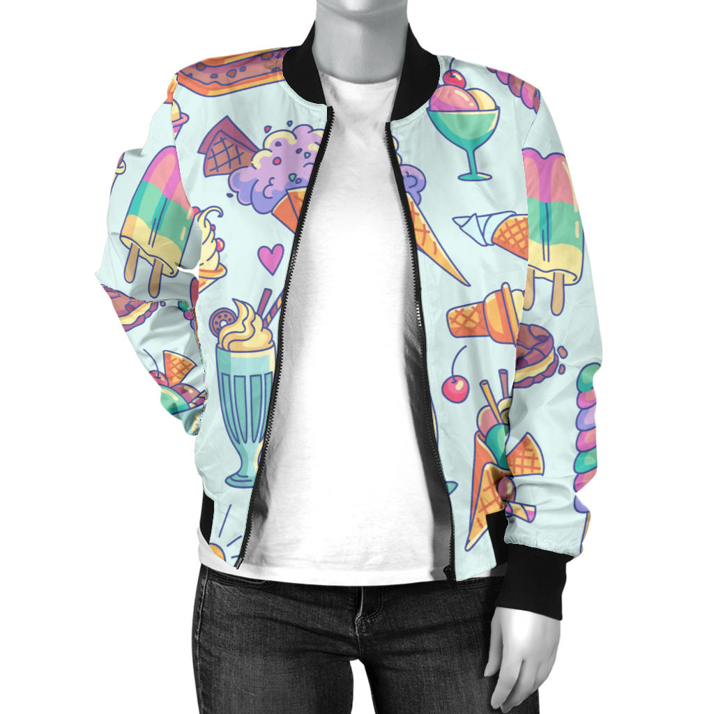 Ice Cream Pattern Print Design IC02 Women Bomber Jacket