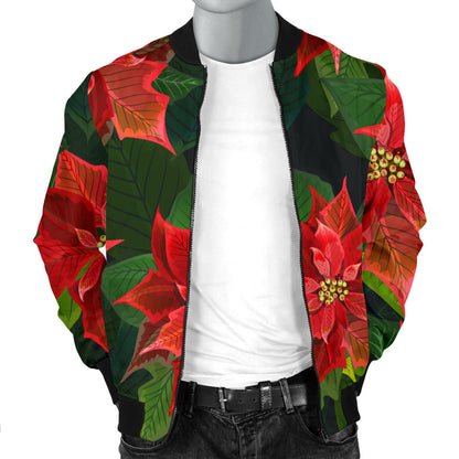 Poinsettia Pattern Print Design POT04 Men Bomber Jacket
