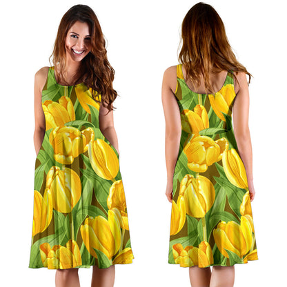 Tulip Yellow Pattern Print Design TP010 Midi Dress