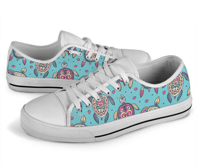 Sea Turtle Art Pattern White Bottom Low Top Shoes