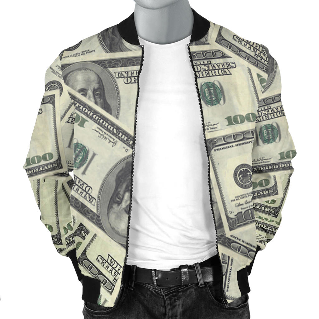 Dollar Pattern Print Design DO02 Men Bomber Jacket