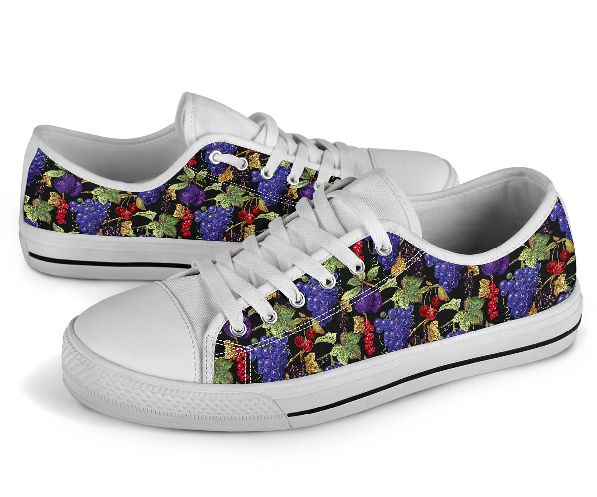 Grape Pattern Print Design GP05 White Bottom Low Top Shoes